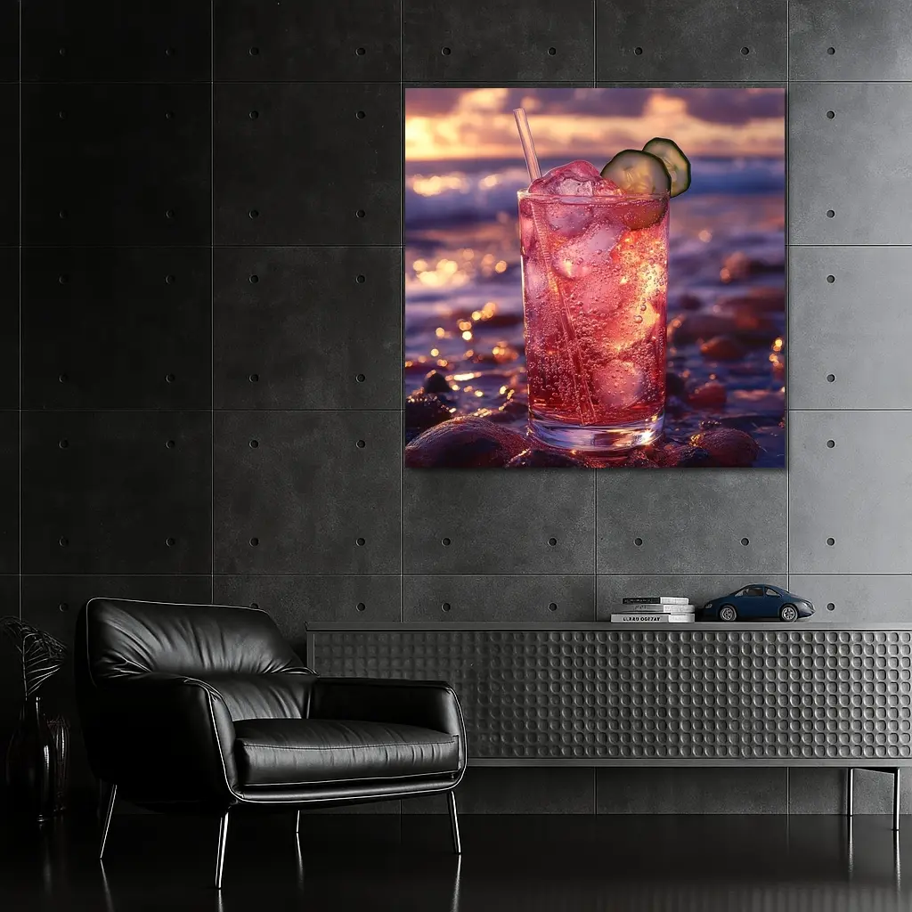 Pink Cocktail Drink Sunset Ocean Background – Wall Art