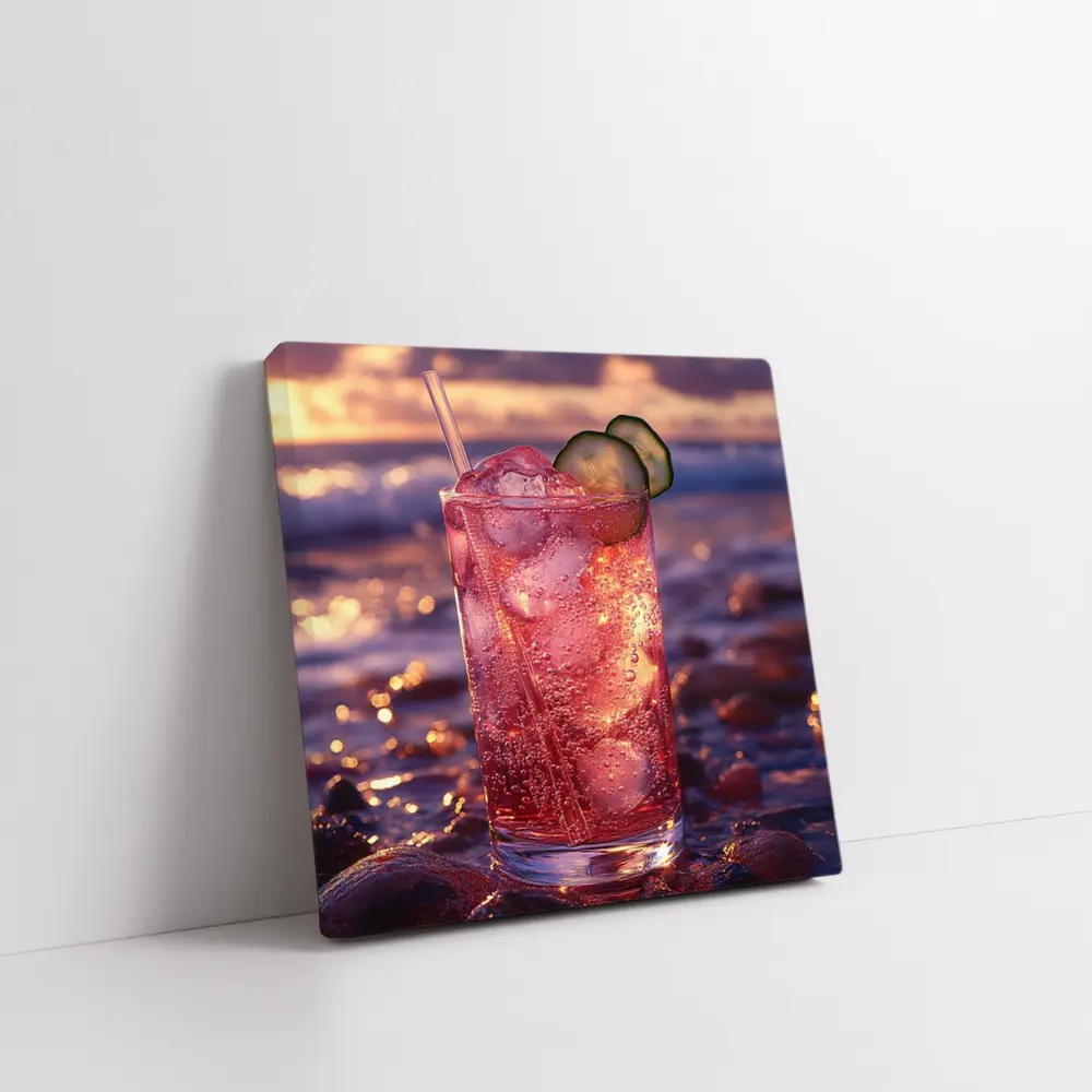 Pink Cocktail Drink Sunset Ocean Background – Wall Art