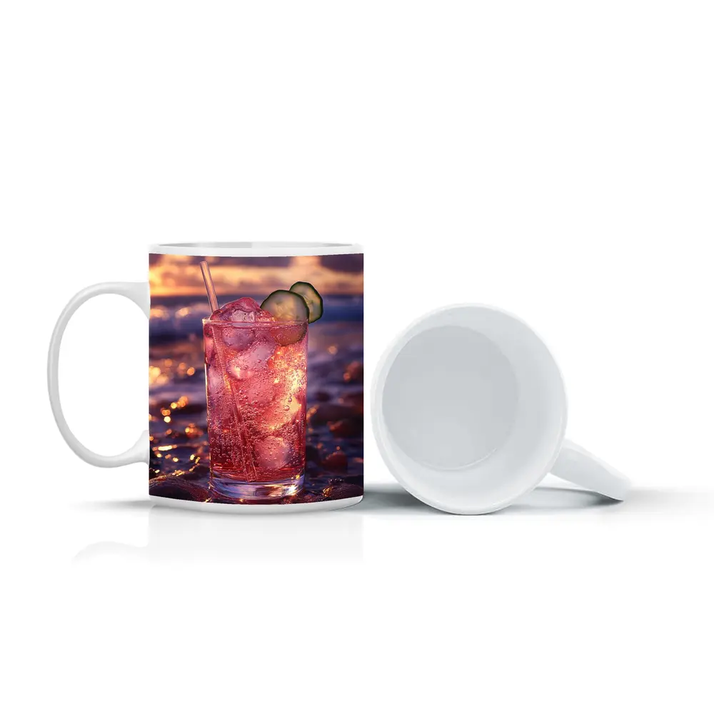 Pink Cocktail Drink Sunset Ocean Background – Mugs