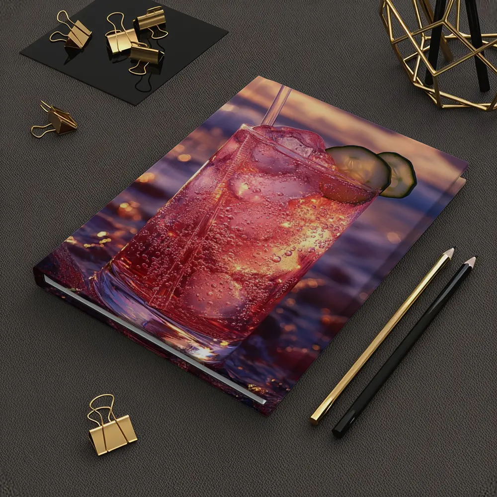 Pink Cocktail Drink Sunset Ocean Background – Notebooks