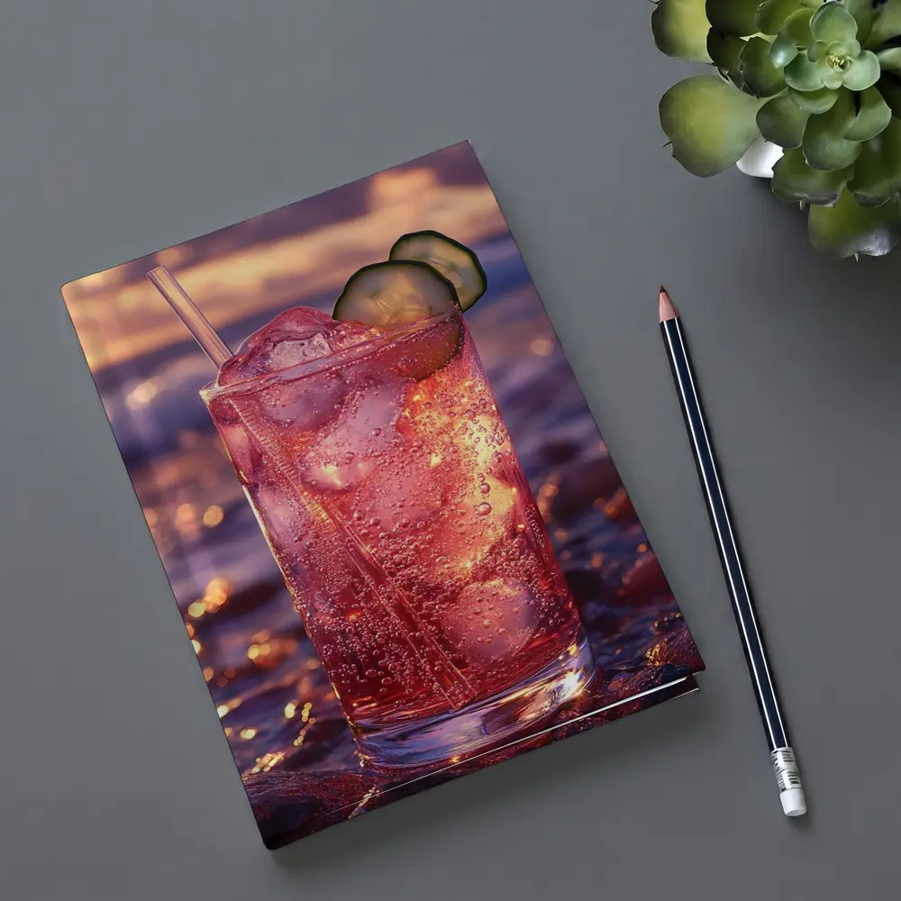 Pink Cocktail Drink Sunset Ocean Background – Notebooks