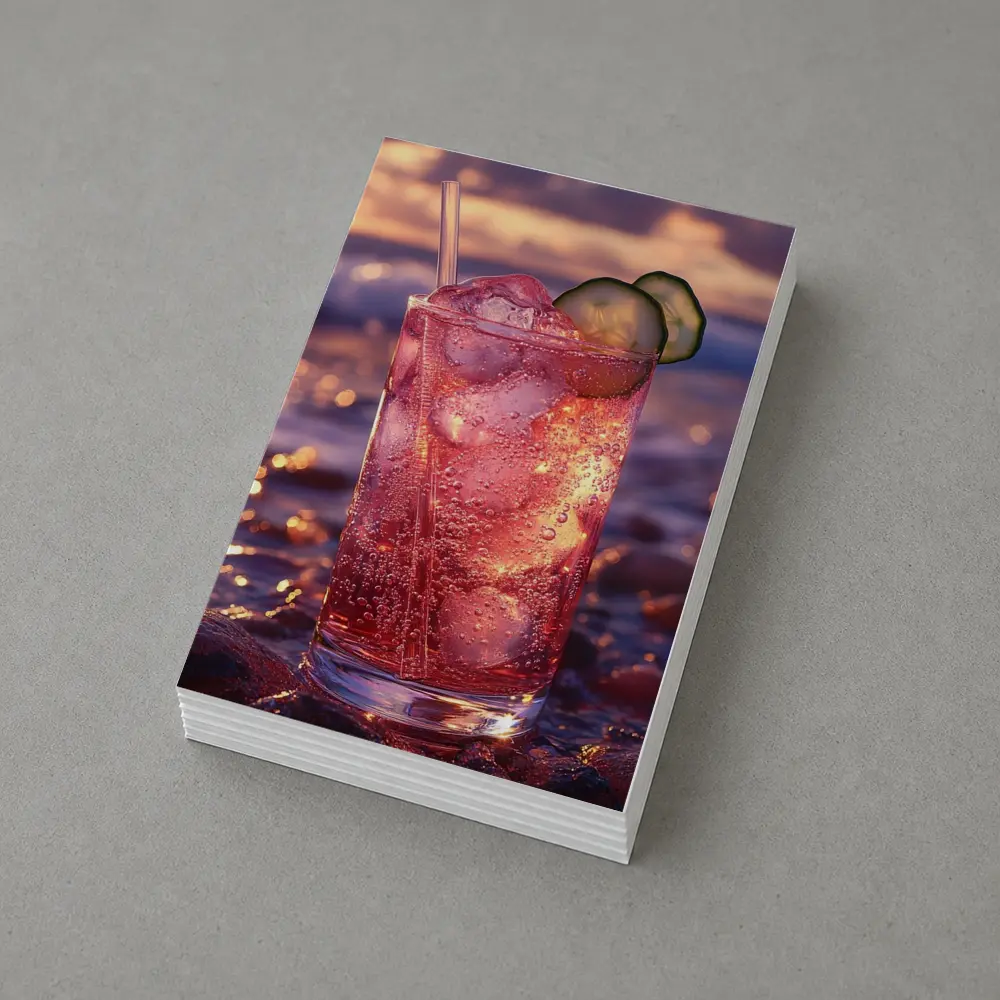 Pink Cocktail Drink Sunset Ocean Background – Postcards