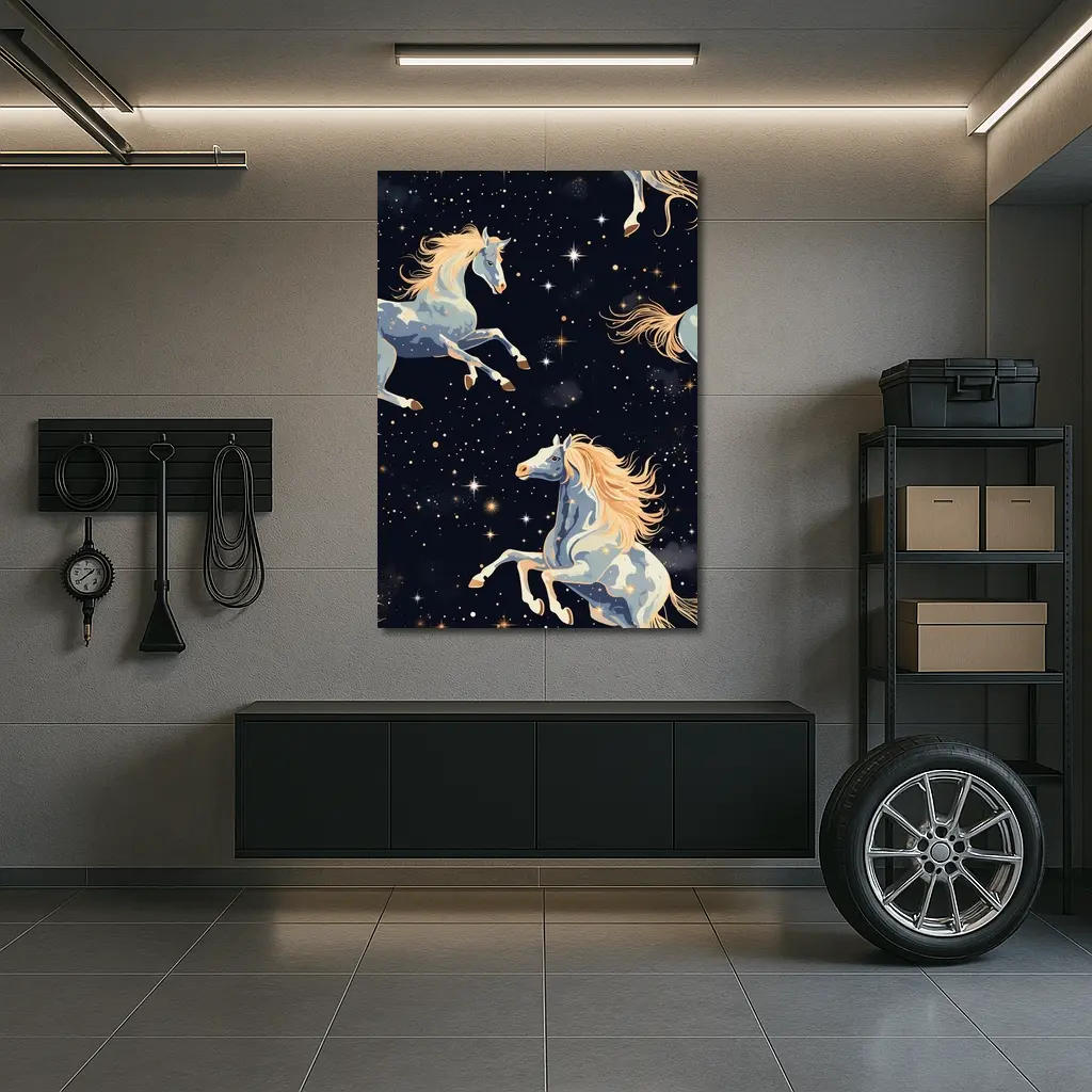 Celestial Horses Galloping Through Starry Night – Wall Art