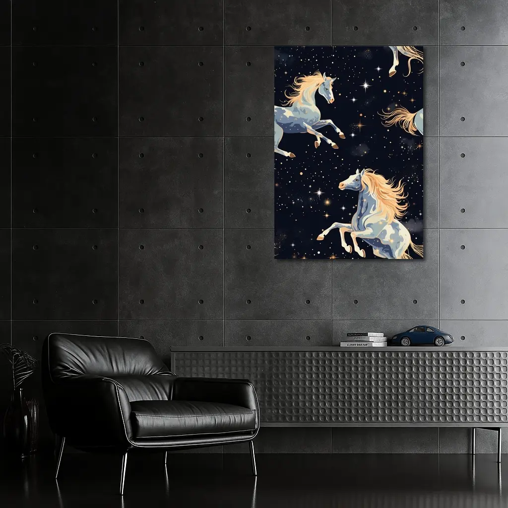 Celestial Horses Galloping Through Starry Night – Wall Art