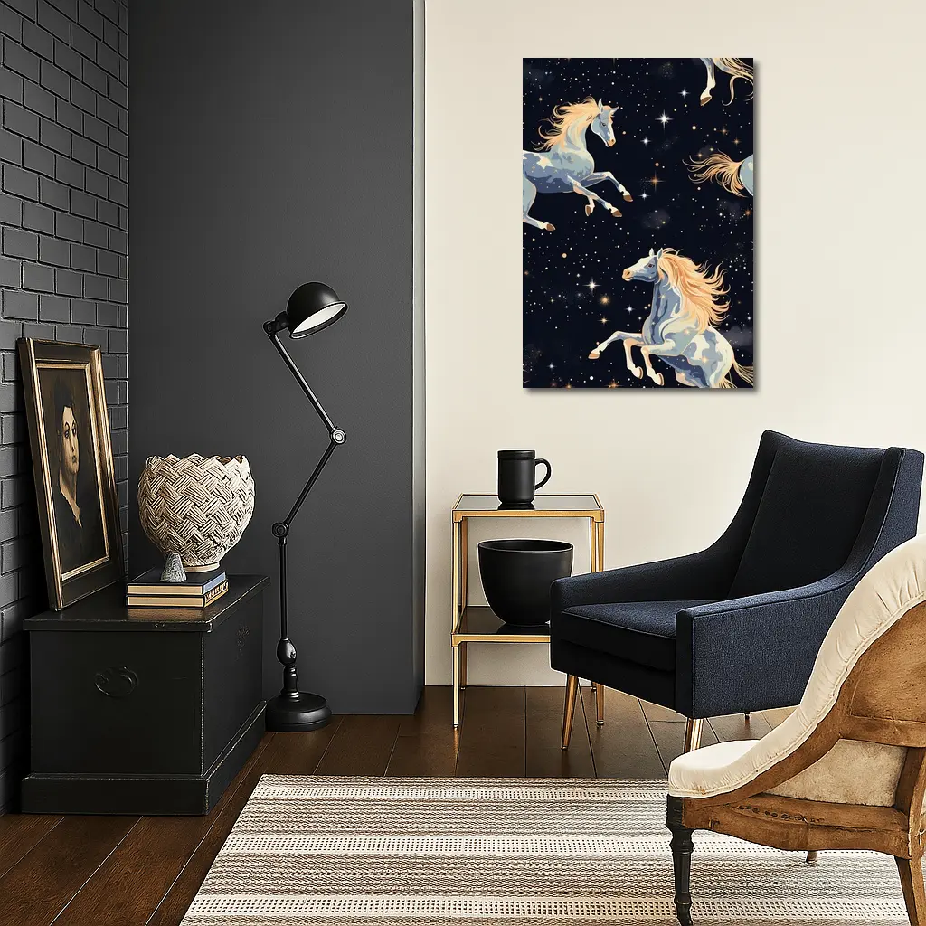 Celestial Horses Galloping Through Starry Night – Wall Art