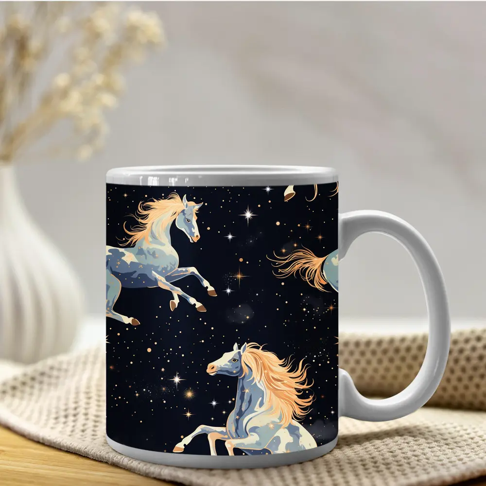 Celestial Horses Galloping Through Starry Night – Mugs
