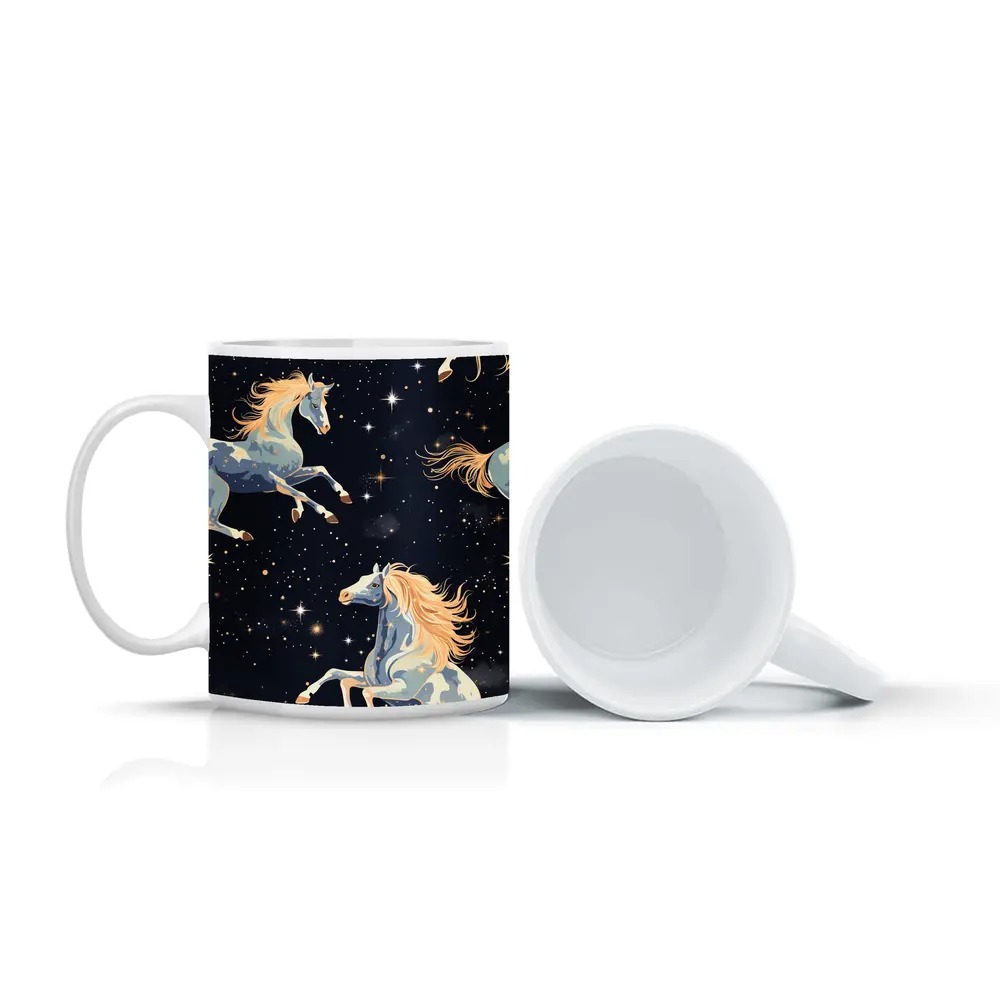 Celestial Horses Galloping Through Starry Night – Mugs