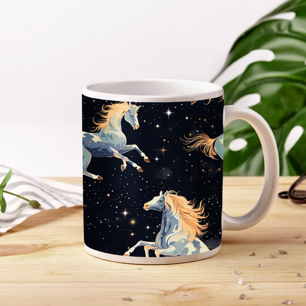 Celestial Horses Galloping Through Starry Night – Mugs
