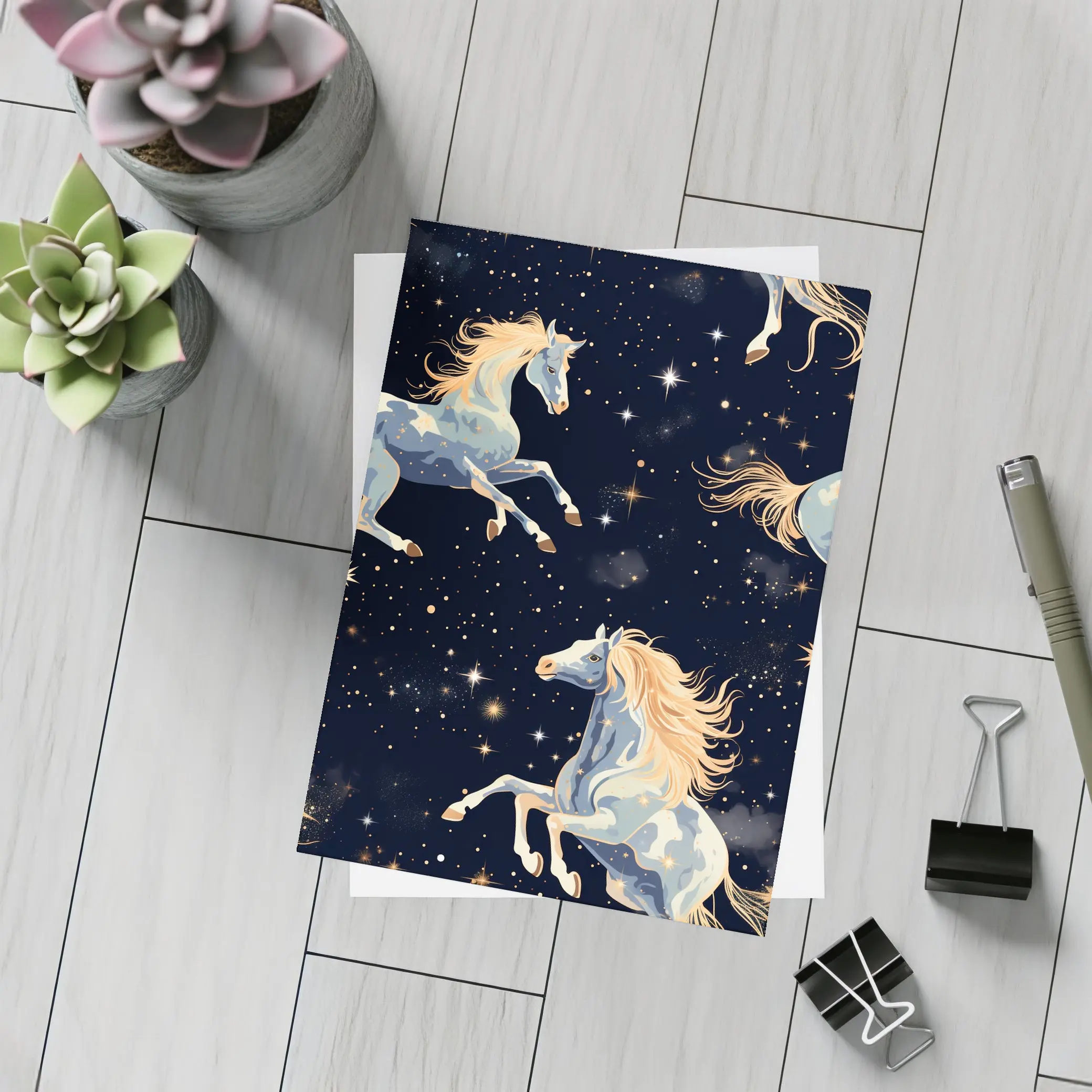 Celestial Horses Galloping Through Starry Night – Postcards