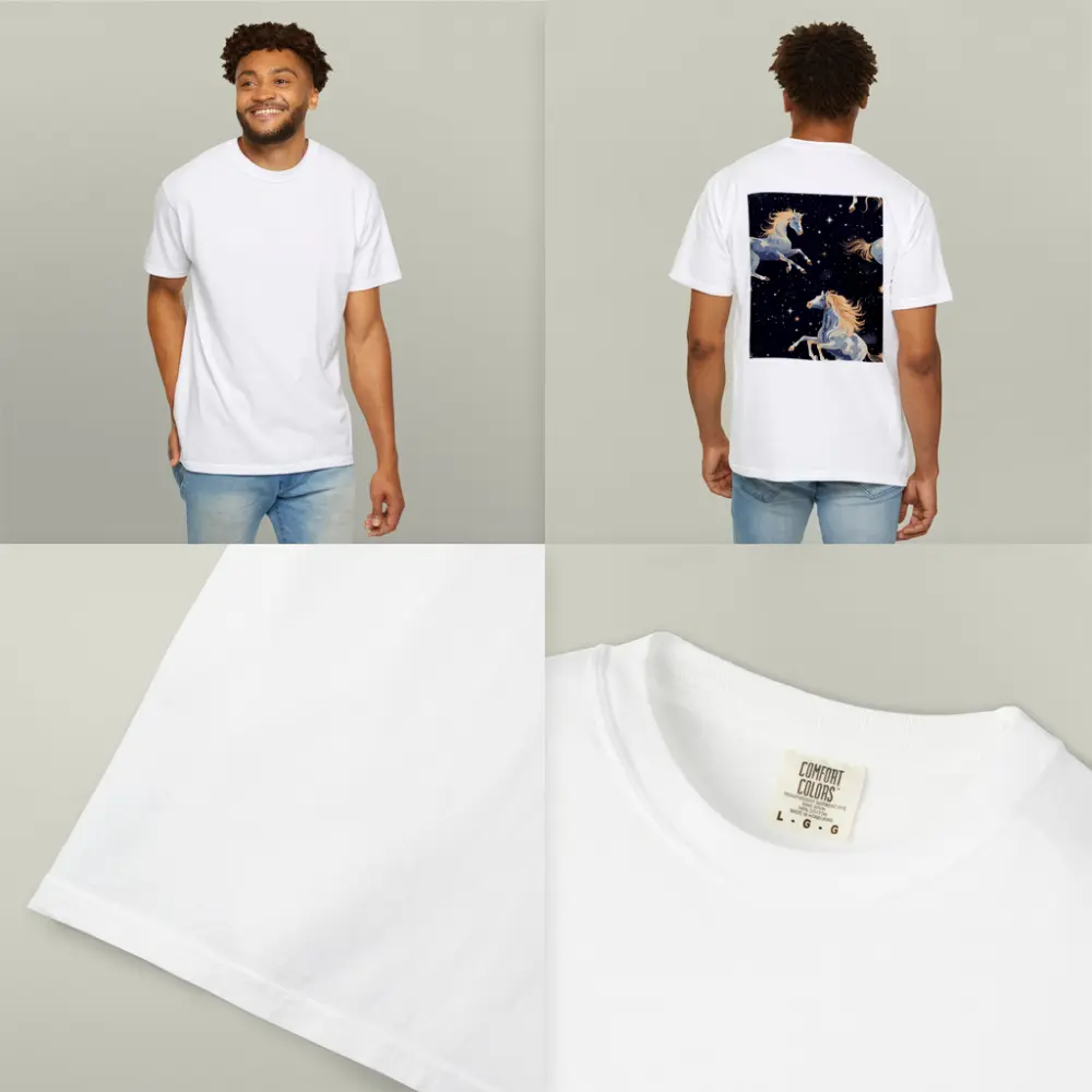 Celestial Horses Galloping Through Starry Night – T-Shirts