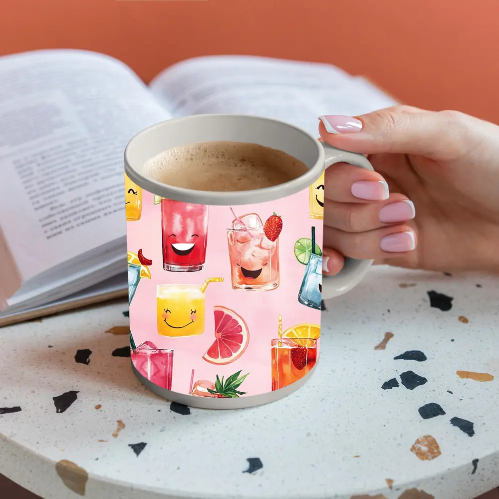Happy Cartoon Cocktail Glasses Pink Pattern – Mugs