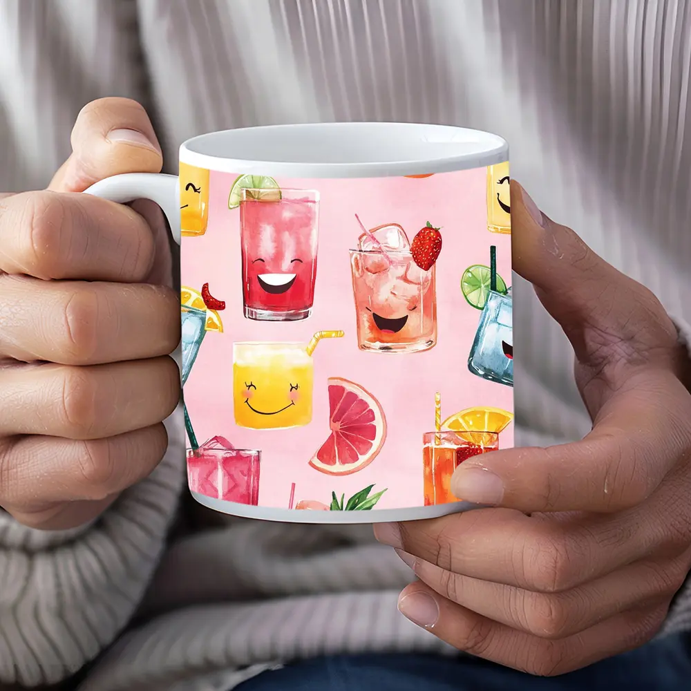 Happy Cartoon Cocktail Glasses Pink Pattern – Mugs