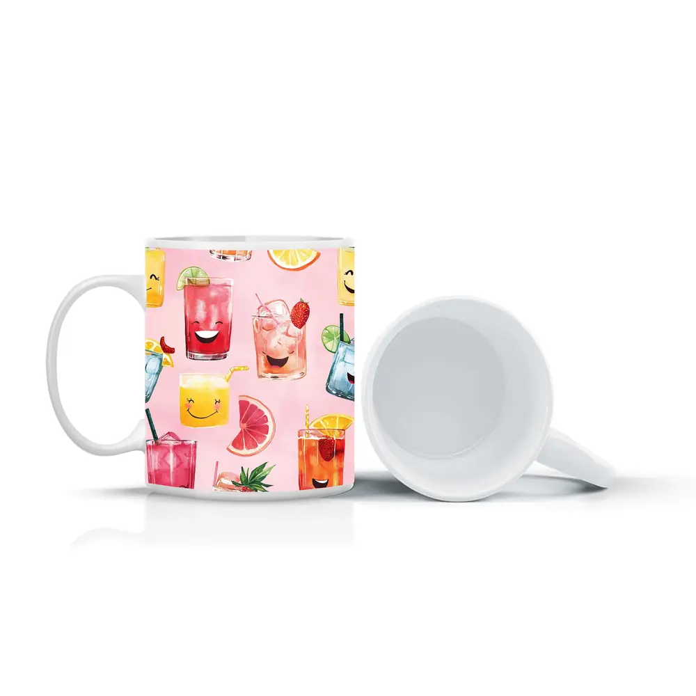 Happy Cartoon Cocktail Glasses Pink Pattern – Mugs