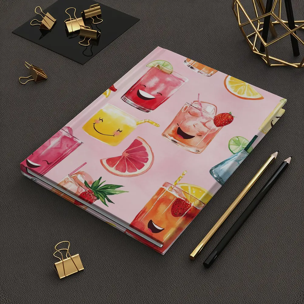Happy Cartoon Cocktail Glasses Pink Pattern – Notebooks
