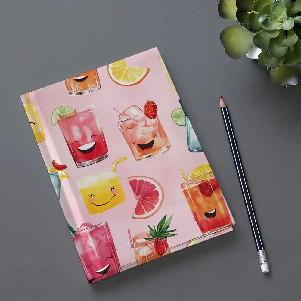 Happy Cartoon Cocktail Glasses Pink Pattern – Notebooks