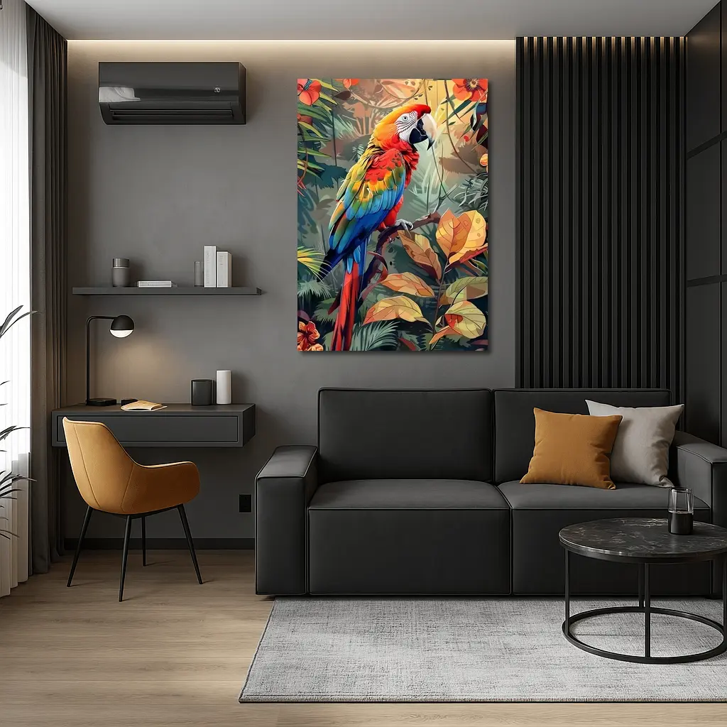 Scarlet Macaw Parrot Tropical Jungle Foliage – Wall Art