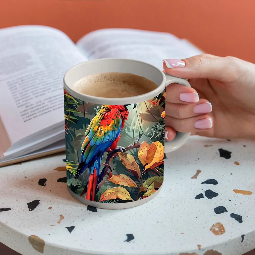 Scarlet Macaw Parrot Tropical Jungle Foliage – Mugs