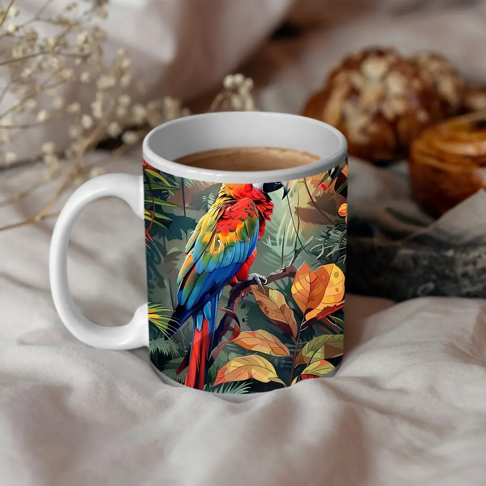 Scarlet Macaw Parrot Tropical Jungle Foliage – Mugs
