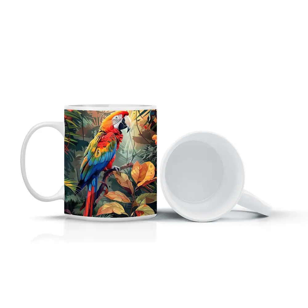 Scarlet Macaw Parrot Tropical Jungle Foliage – Mugs