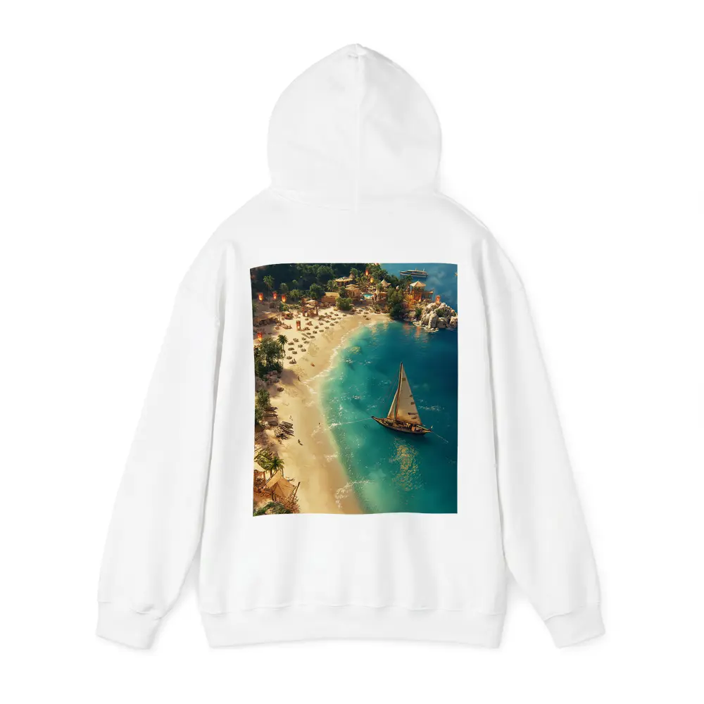 Tropical Bay Sailboat Aerial Fantasy Scene – Hoodies