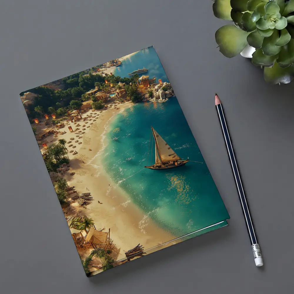 Tropical Bay Sailboat Aerial Fantasy Scene – Notebooks