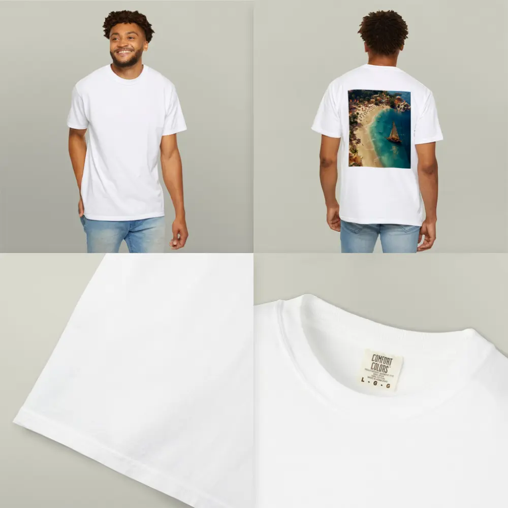 Tropical Bay Sailboat Aerial Fantasy Scene – T-Shirts