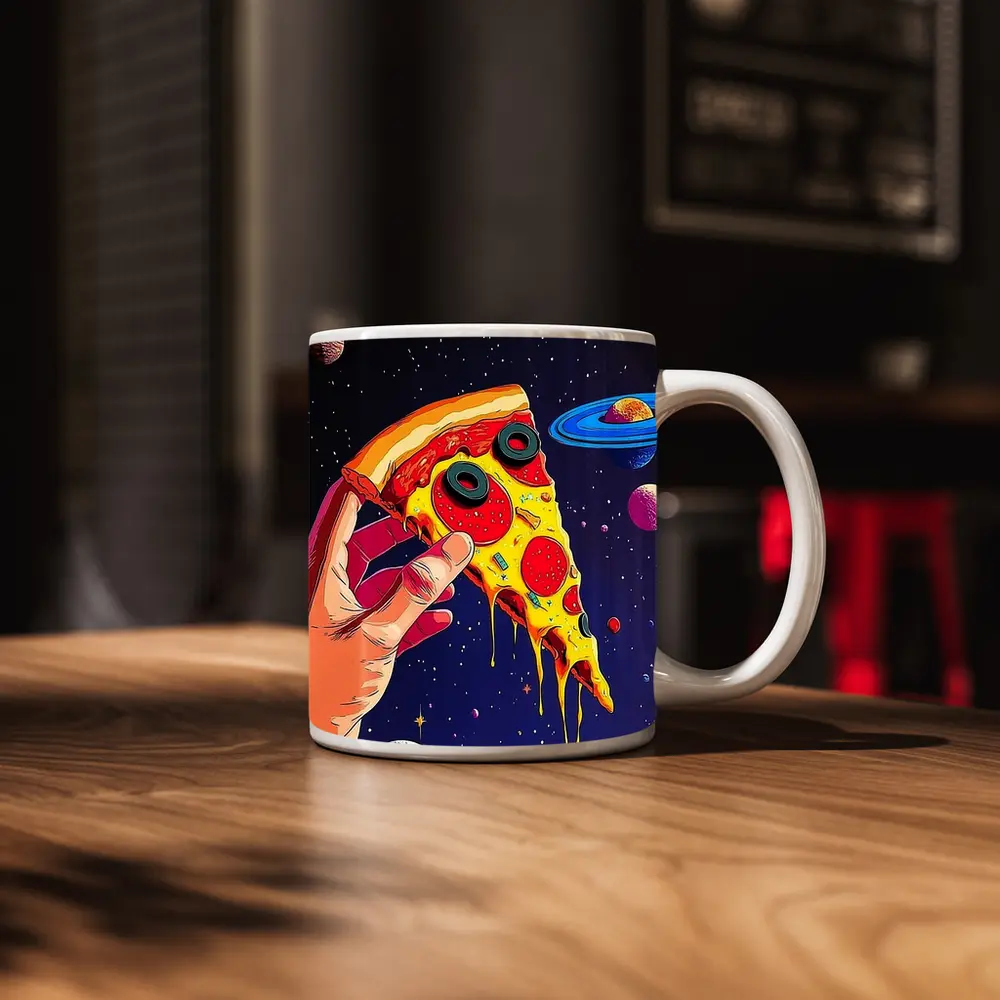 Pop Art Pizza Slice Colorful Space Galaxy – Mugs