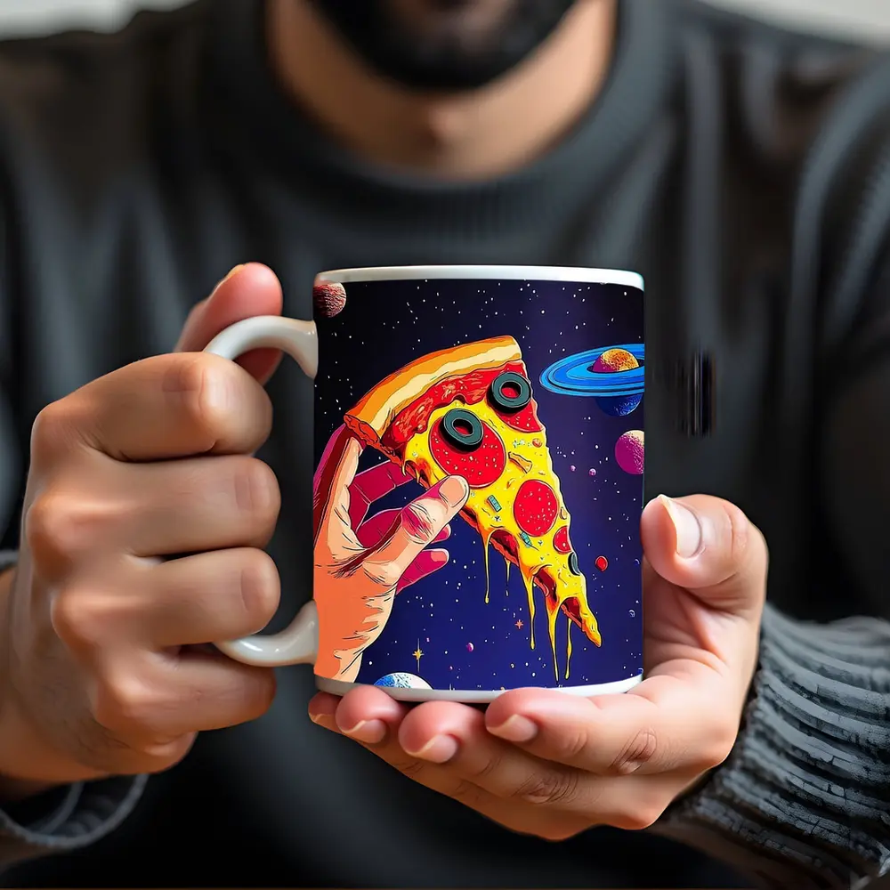 Pop Art Pizza Slice Colorful Space Galaxy – Mugs