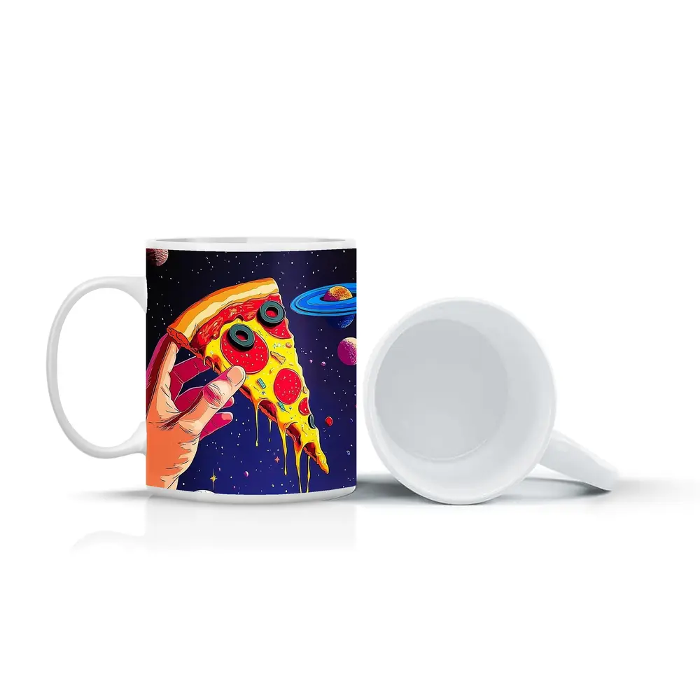 Pop Art Pizza Slice Colorful Space Galaxy – Mugs