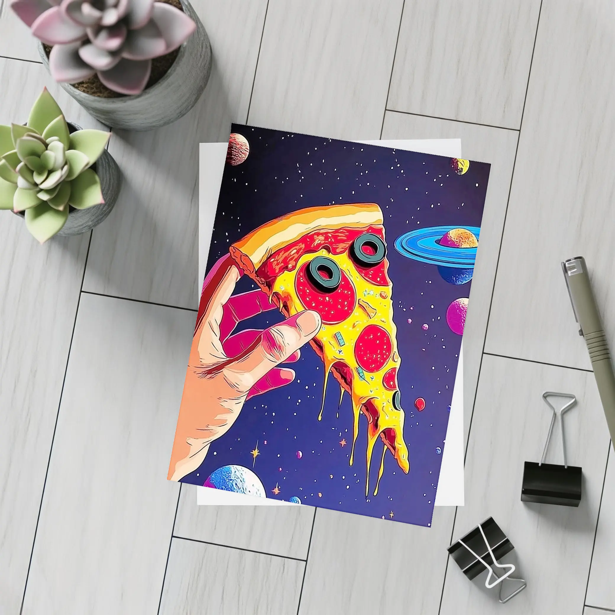 Pop Art Pizza Slice Colorful Space Galaxy – Postcards