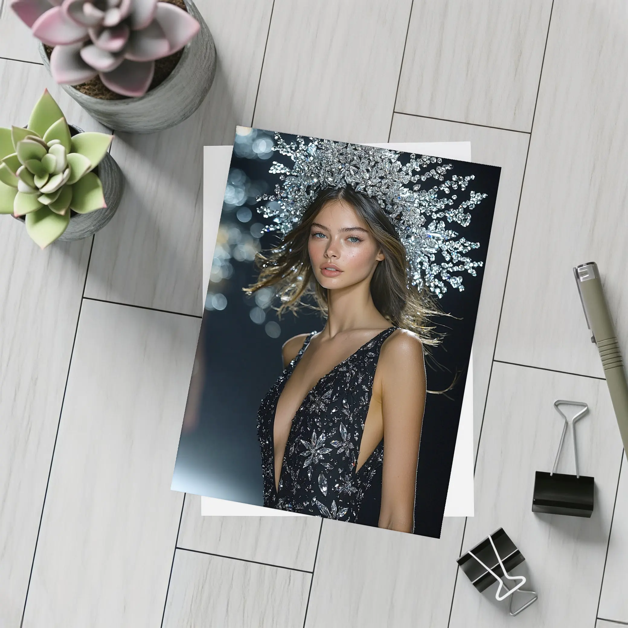 Fashion Model Crystal Crown Black Gown – Postcards