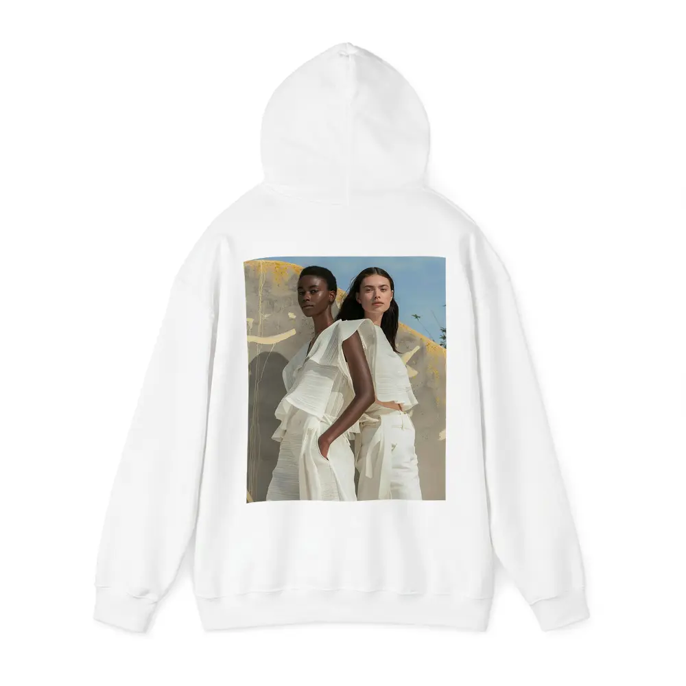 Two Women White Outfits Outdoor Fashion – Hoodies