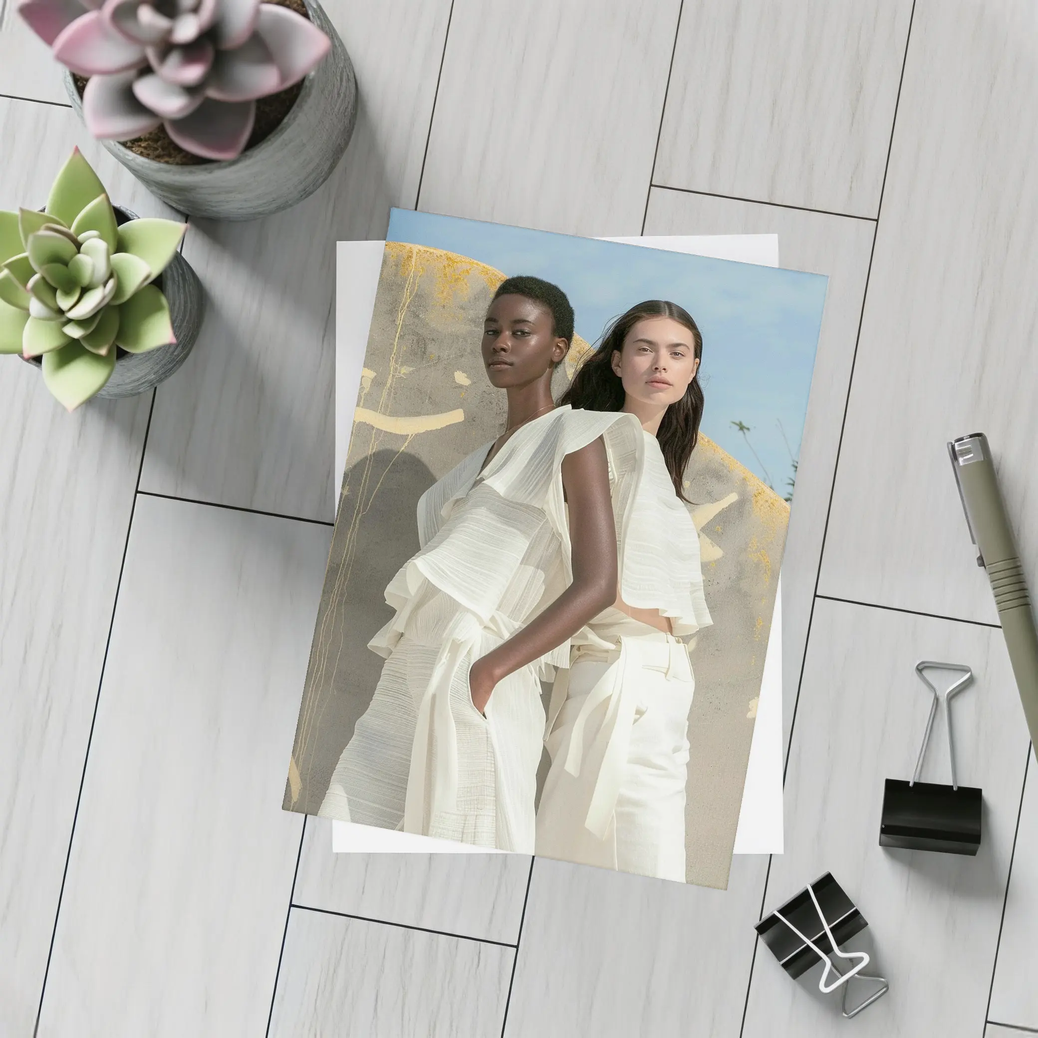 Two Women White Outfits Outdoor Fashion – Postcards