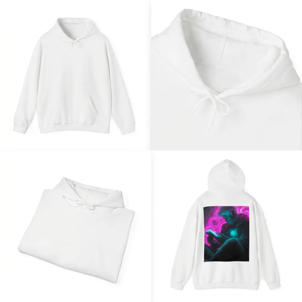 Neon Cyberpunk Man Scrolling Glowing Phone – Hoodies