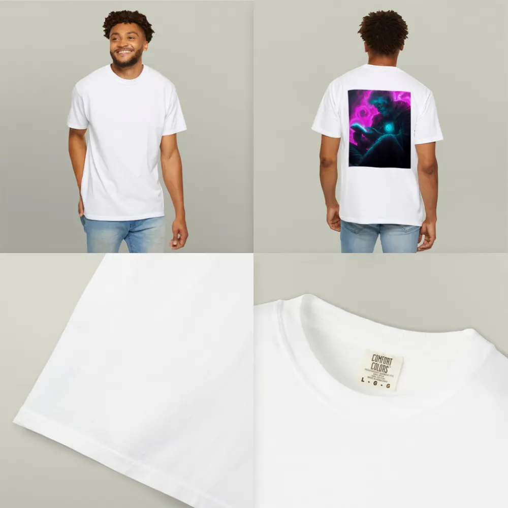 Neon Cyberpunk Man Scrolling Glowing Phone – T-Shirts
