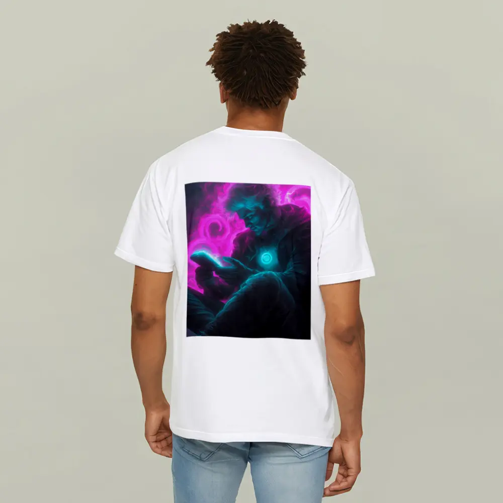 Neon Cyberpunk Man Scrolling Glowing Phone – T-Shirts
