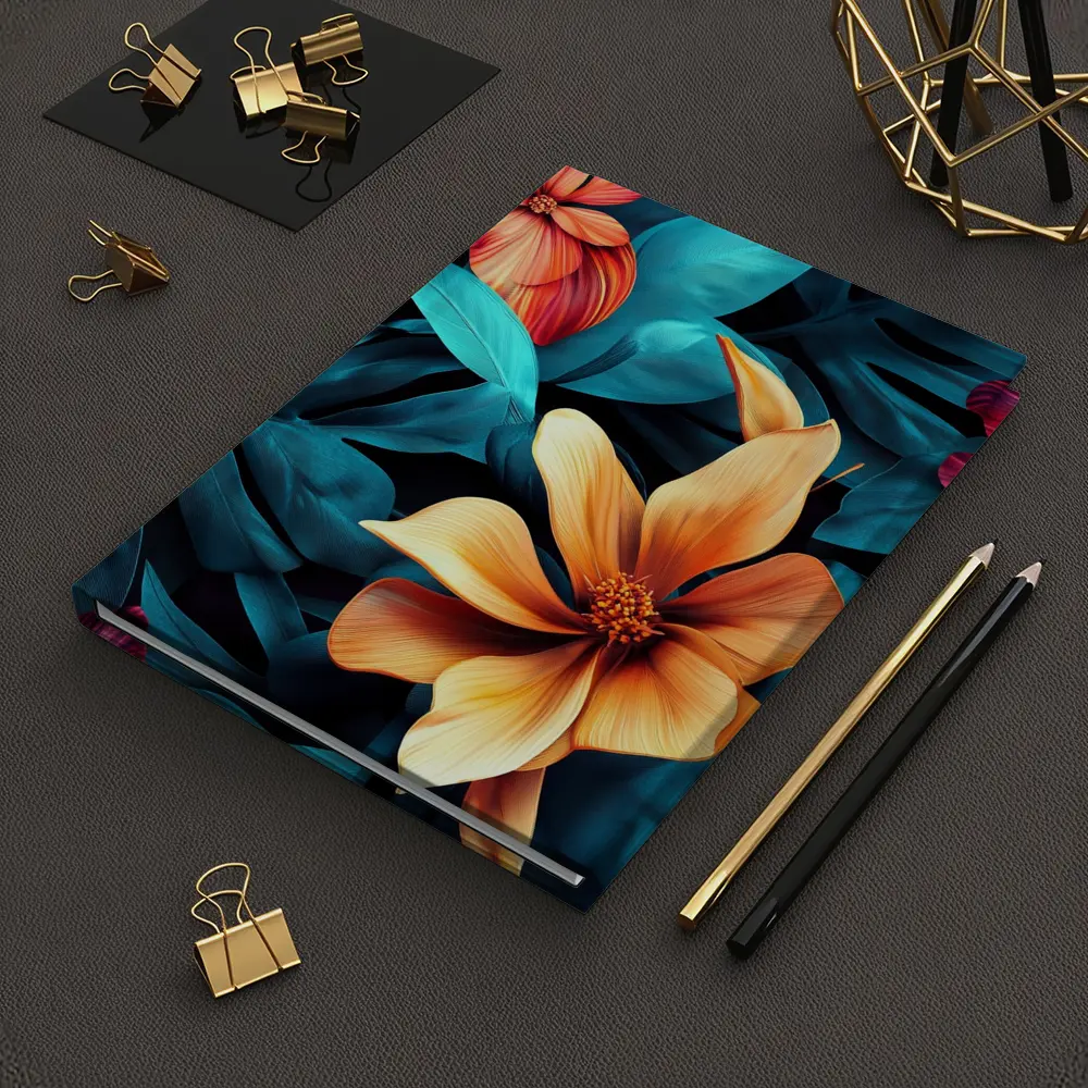 Tropical Flowers Orange Blooms Teal Leaves – Notebooks
