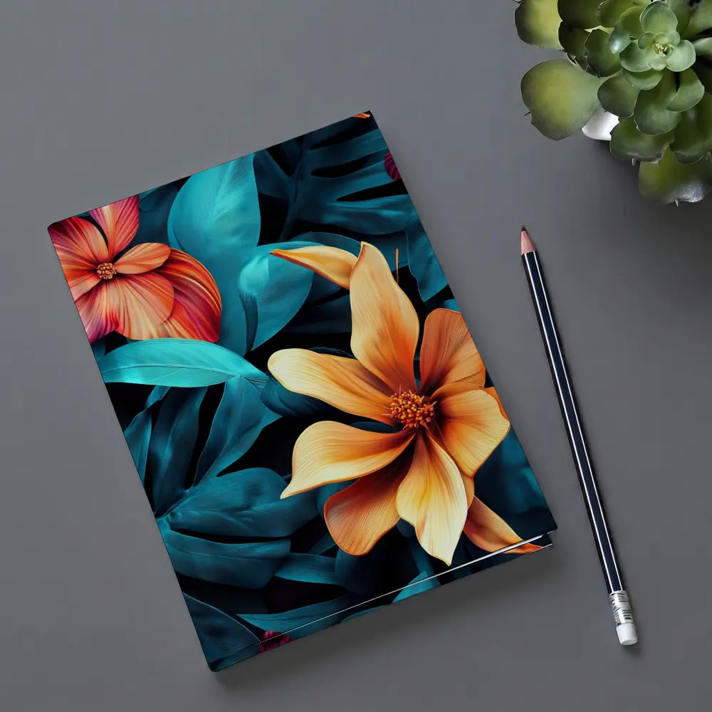 Tropical Flowers Orange Blooms Teal Leaves – Notebooks