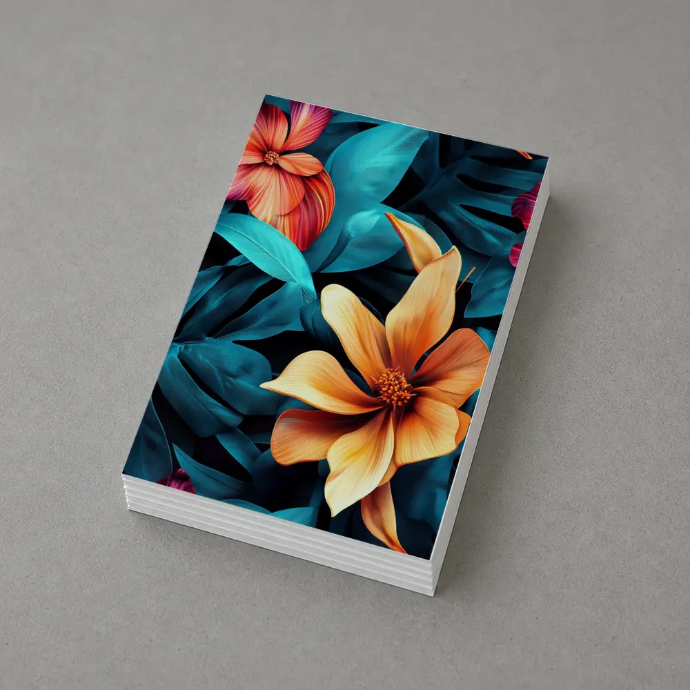 Tropical Flowers Orange Blooms Teal Leaves – Postcards