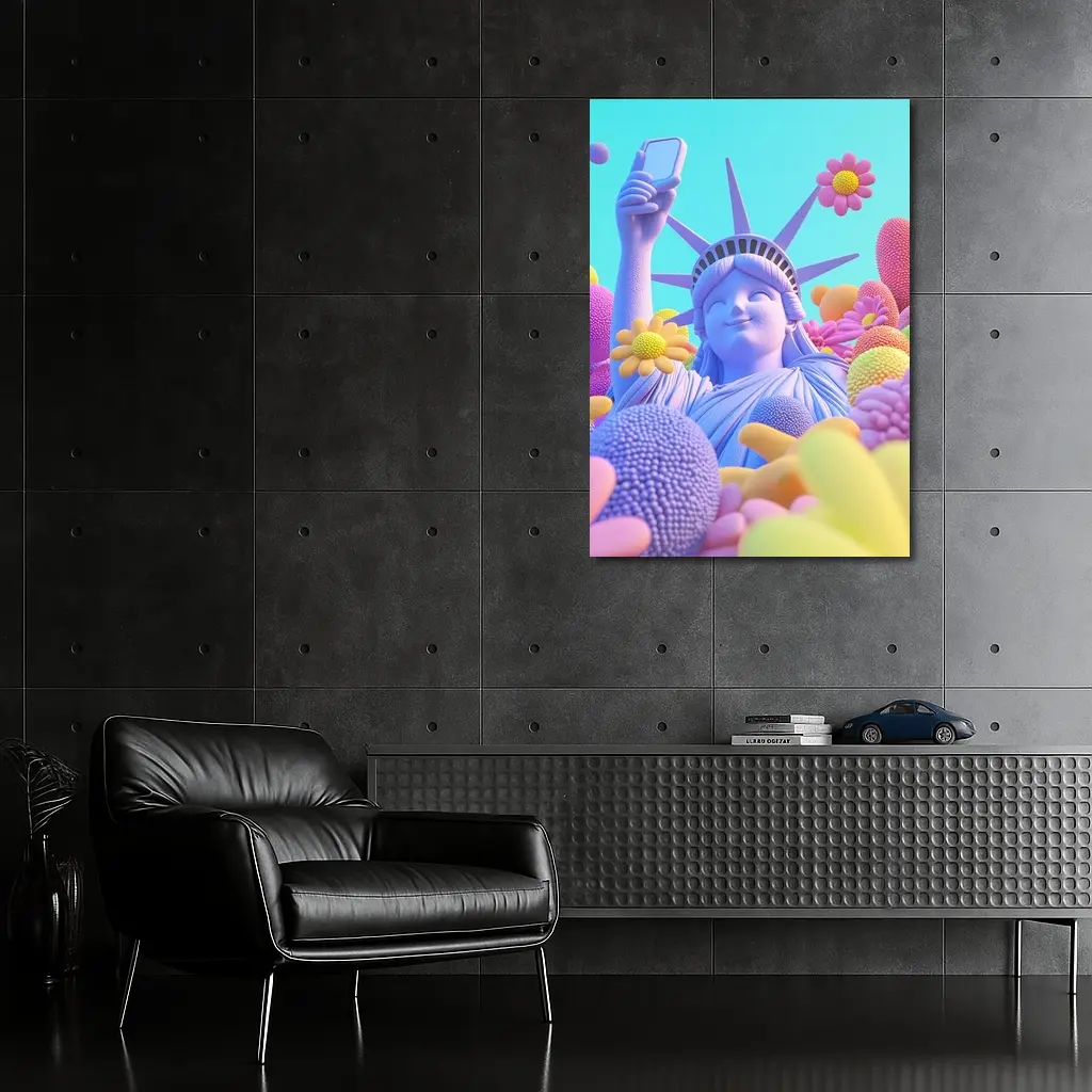 Statue of Liberty Selfie Pastel Floral Pop – Wall Art
