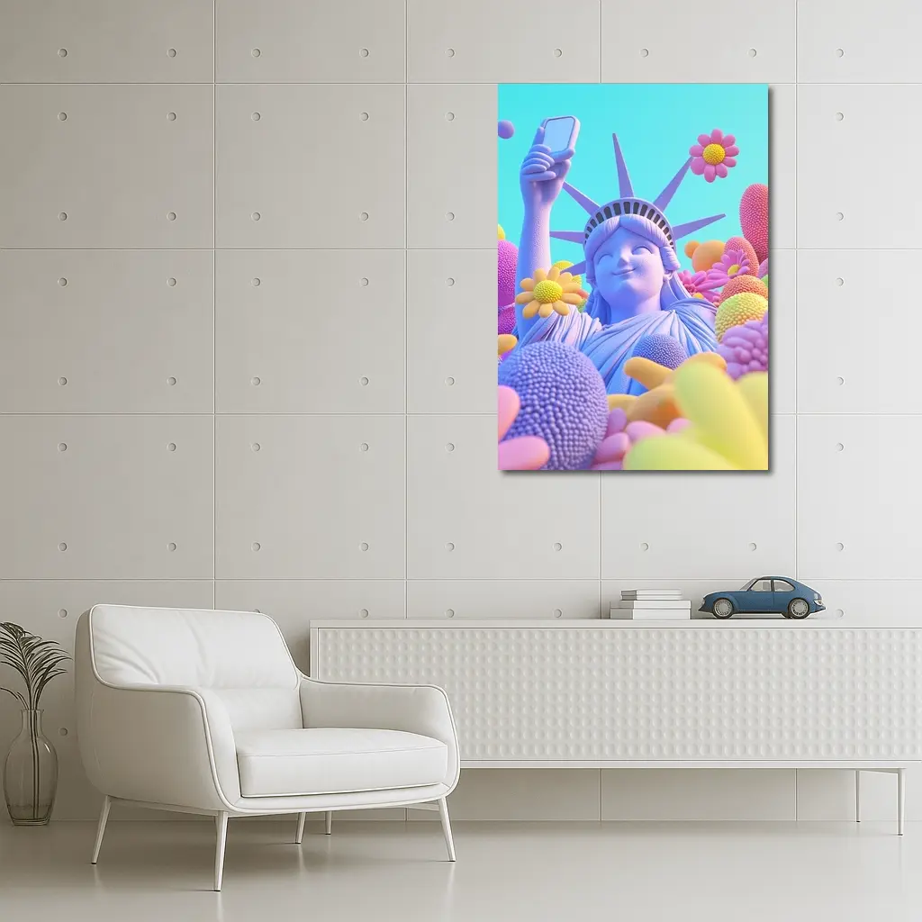 Statue of Liberty Selfie Pastel Floral Pop – Wall Art