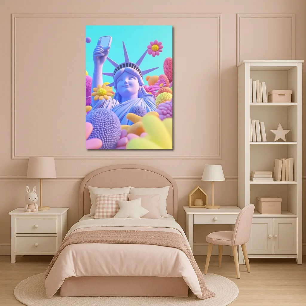 Statue of Liberty Selfie Pastel Floral Pop – Wall Art