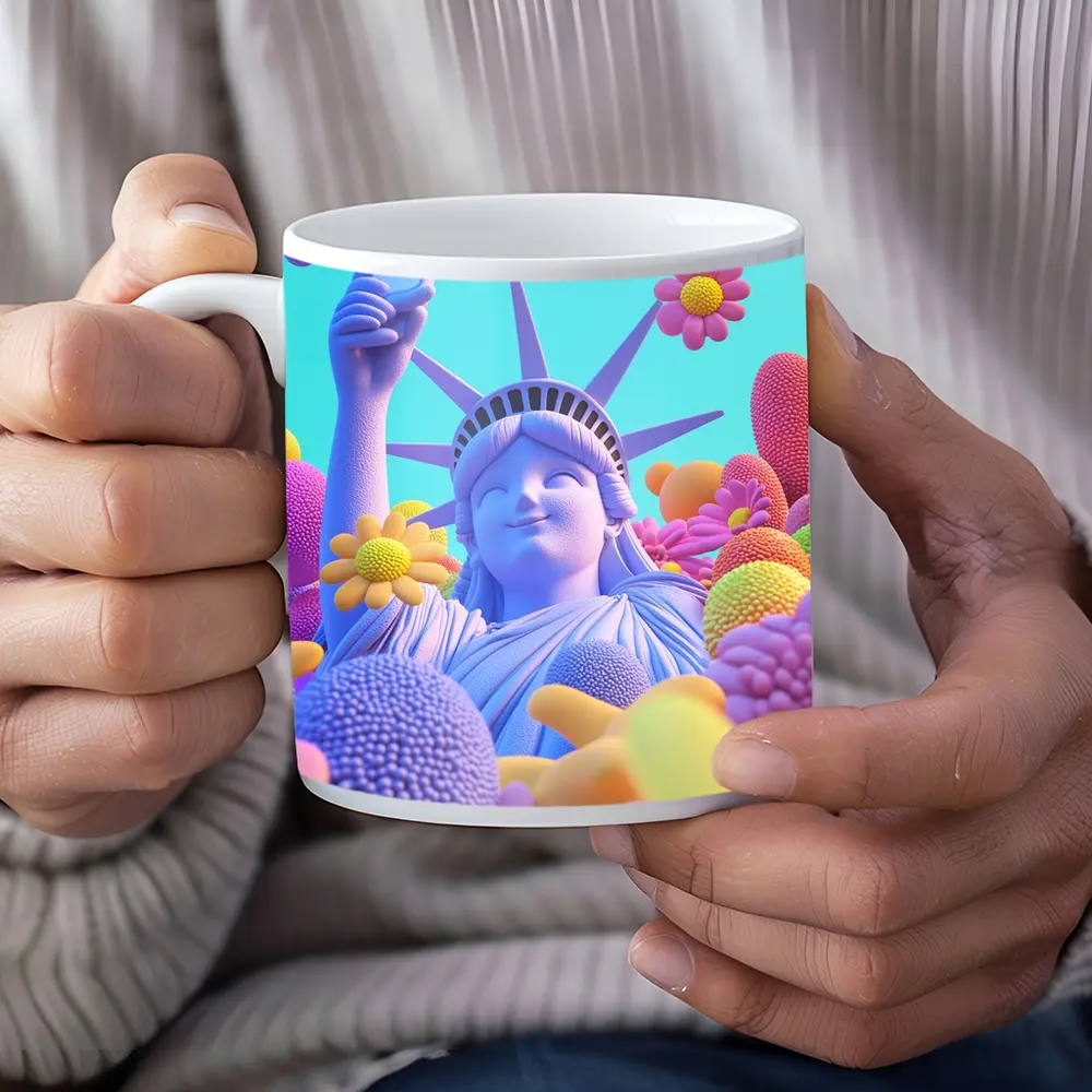 Statue of Liberty Selfie Pastel Floral Pop – Mugs