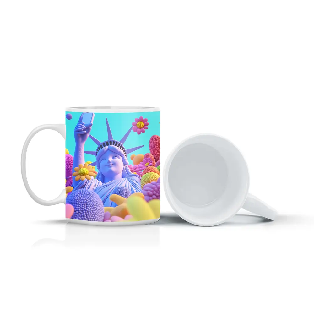 Statue of Liberty Selfie Pastel Floral Pop – Mugs