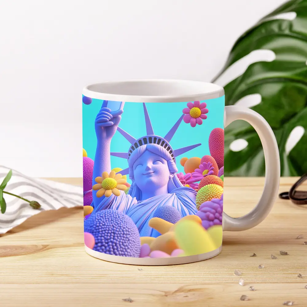 Statue of Liberty Selfie Pastel Floral Pop – Mugs
