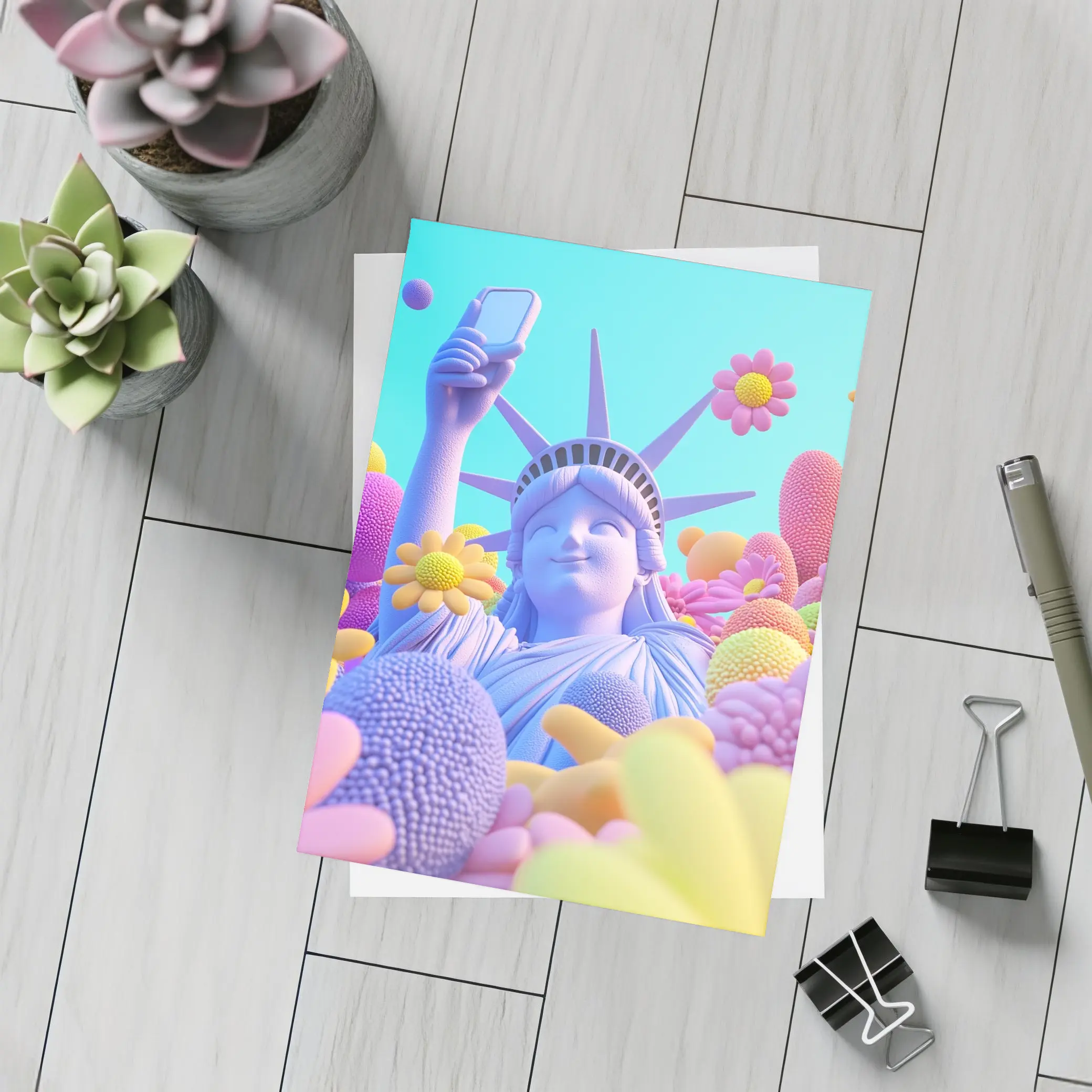 Statue of Liberty Selfie Pastel Floral Pop – Postcards
