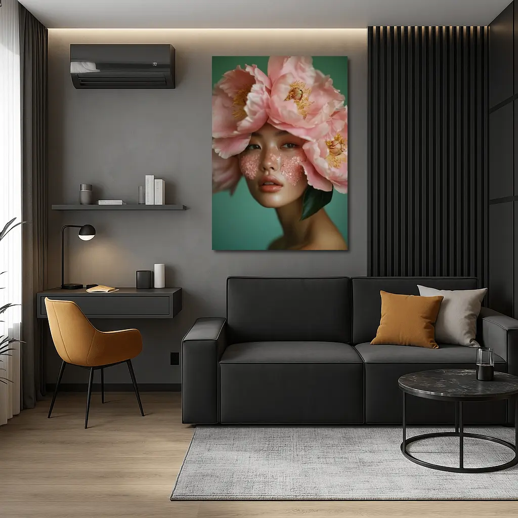Woman With Pink Peonies Floral Portrait – Wall Art