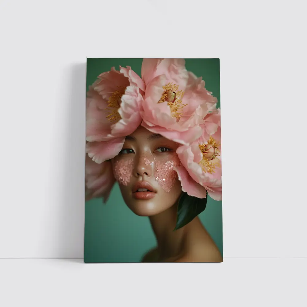 Woman With Pink Peonies Floral Portrait – Wall Art