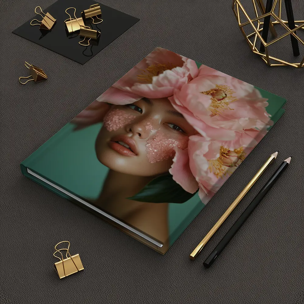 Woman With Pink Peonies Floral Portrait – Notebooks