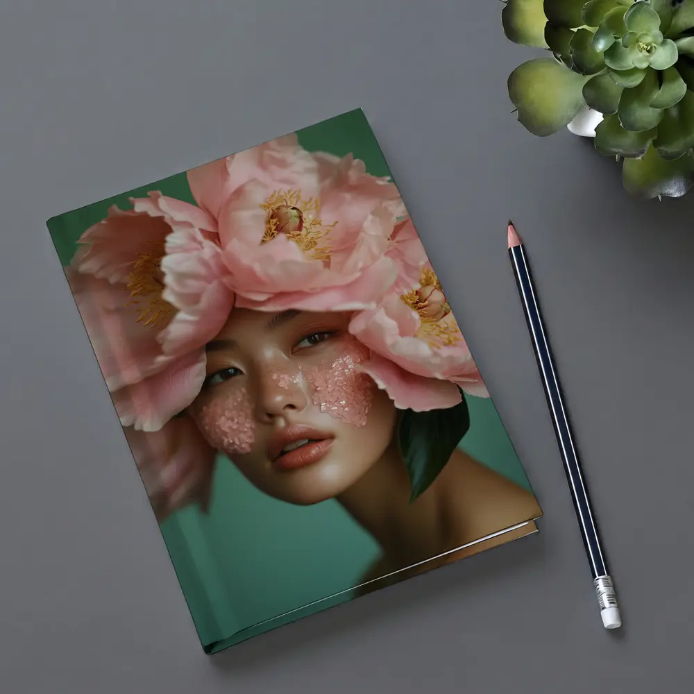 Woman With Pink Peonies Floral Portrait – Notebooks